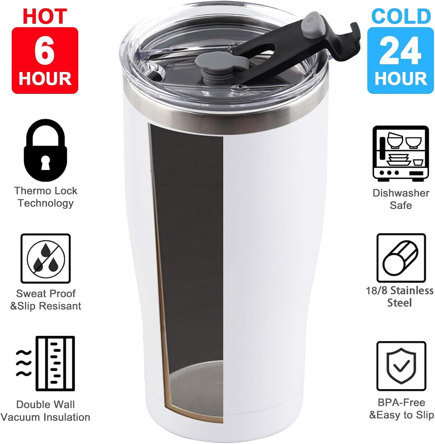 6 Pack 30oz Stainless Steel Tumblers Bulk Reusable Travel Mugs with Lid, Double Wall Powder Coated Coffe Cup for Home, Office, Outdoor Suitable for Vehicle Cup Holders