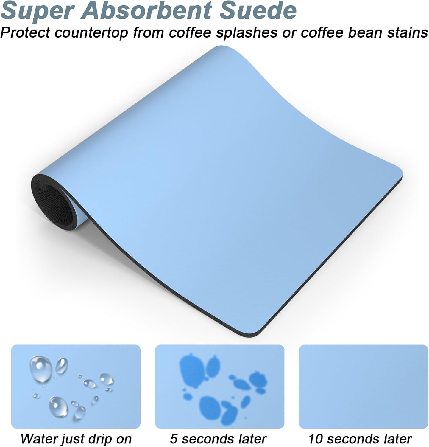 Rnivvi Coffee Mat, 16" x 24" Coffee Bar Mats for Espresso Machine Station Accessories and Organizer, Hide Stain Rubber Backed Absorbent Dish Drying Pad for Kitchen Counter, Cute Bar Decor Pad, Blue