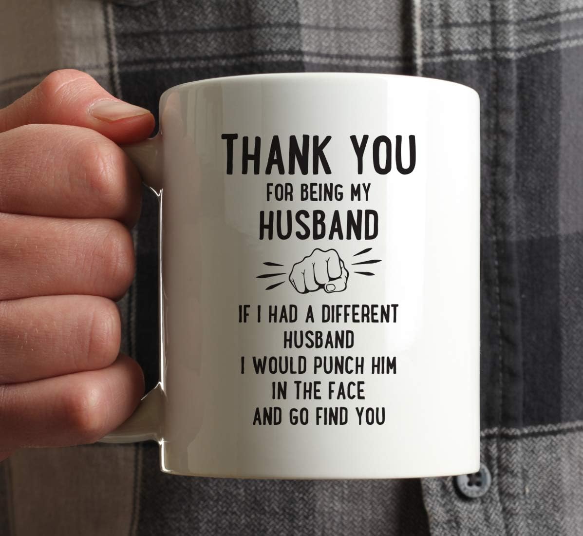 Andaz Press Funny Family 11oz. Coffee Mug Gift, Thank You for Being My Husband, Punch in Face, 1-Pack, Christmas Birthday Drinking Cup Present Ideas