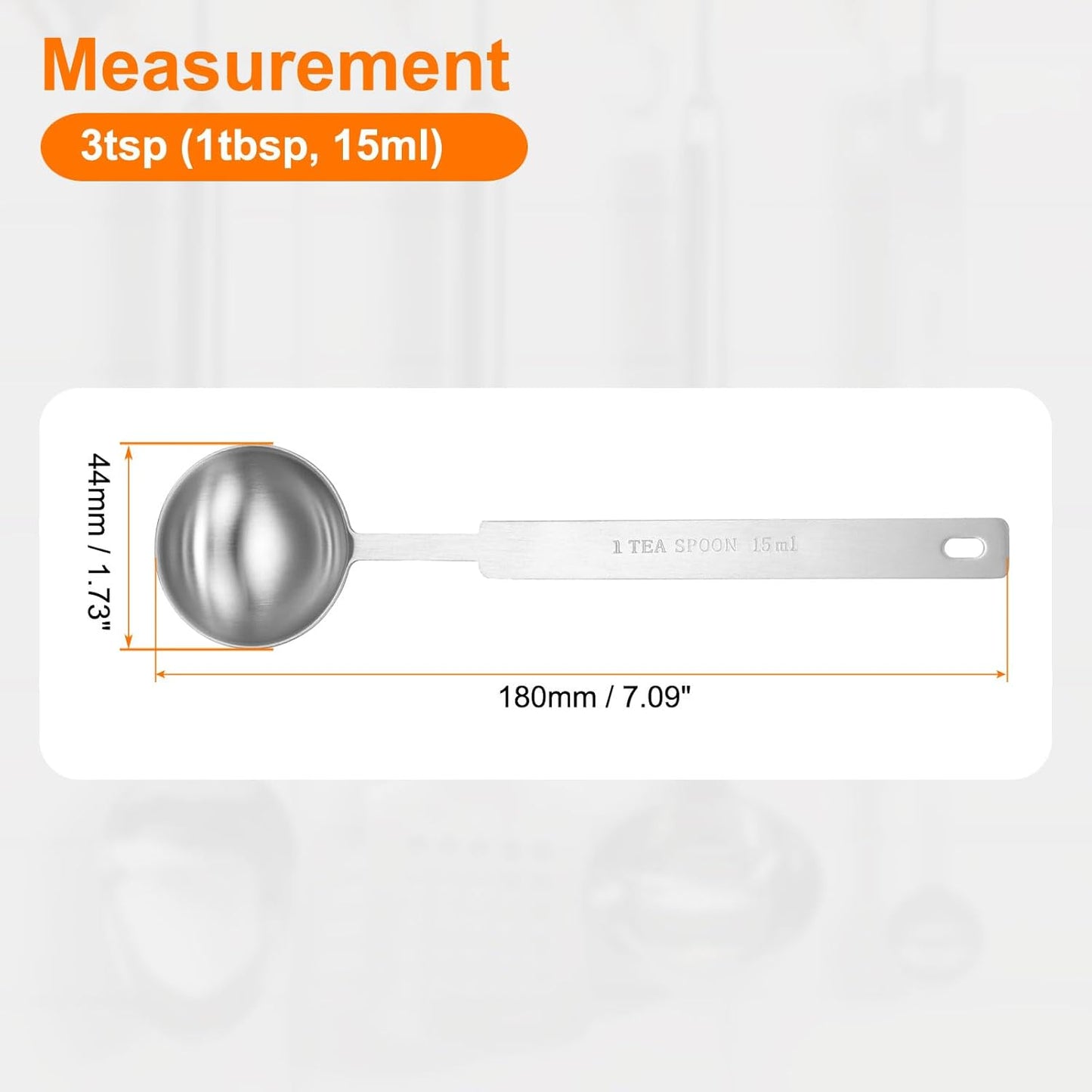 HARFINGTON Single Measuring Spoon 3tsp (1tbsp, 15ml) Teaspoon/Tablespoon 430 Stainless Steel Single Tiny Square Bowl Measuring Spoon Long Handle Measure Scoop
