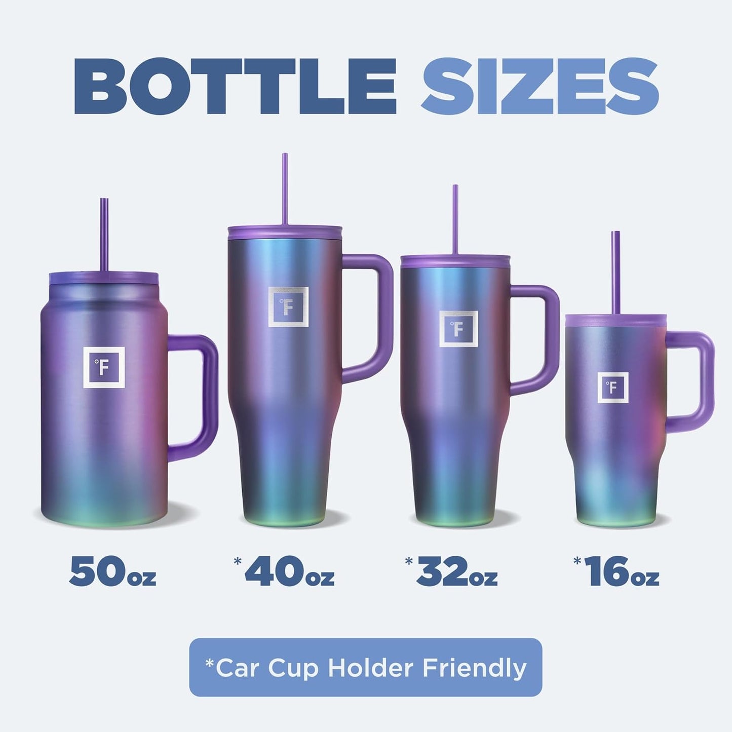 IRON °FLASK Co-Pilot Insulated Mug w/Straw & Flip Cap Lids - Cup Holder Bottle for Hot, Cold Drink - Leak-Proof- Water, Coffee Portable Travel Tumbler - Lavender, 40 Oz