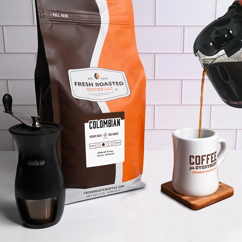 Fresh Roasted Coffee,100% Colombian, 5 lb (80 oz), Medium Roast, Kosher, Whole Bean