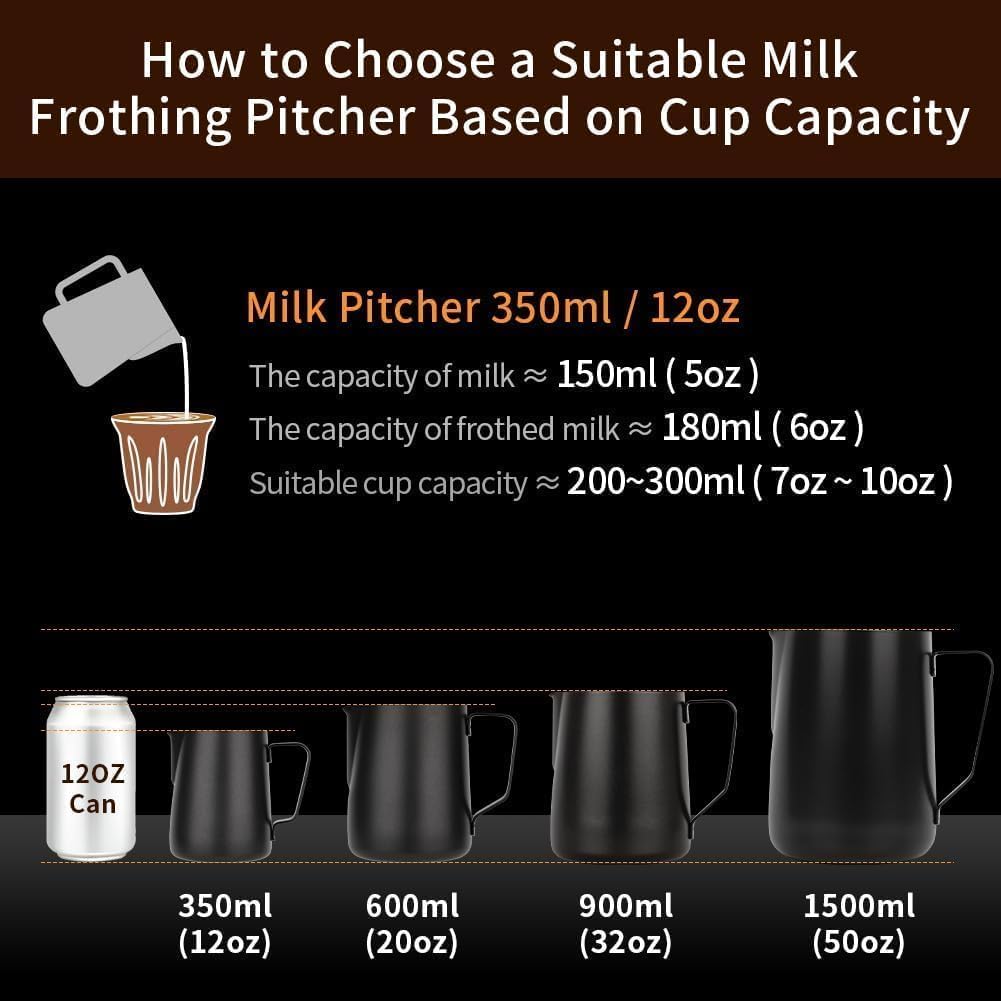 watchget Milk Frothing Pitcher 32oz/900ml - Stainless Steel Frothing Pitcher Espresso Steaming Pitcher Coffee Frother Cup Cappuccino Latte Art Coffee Machine Accessories Milk Jug, Black