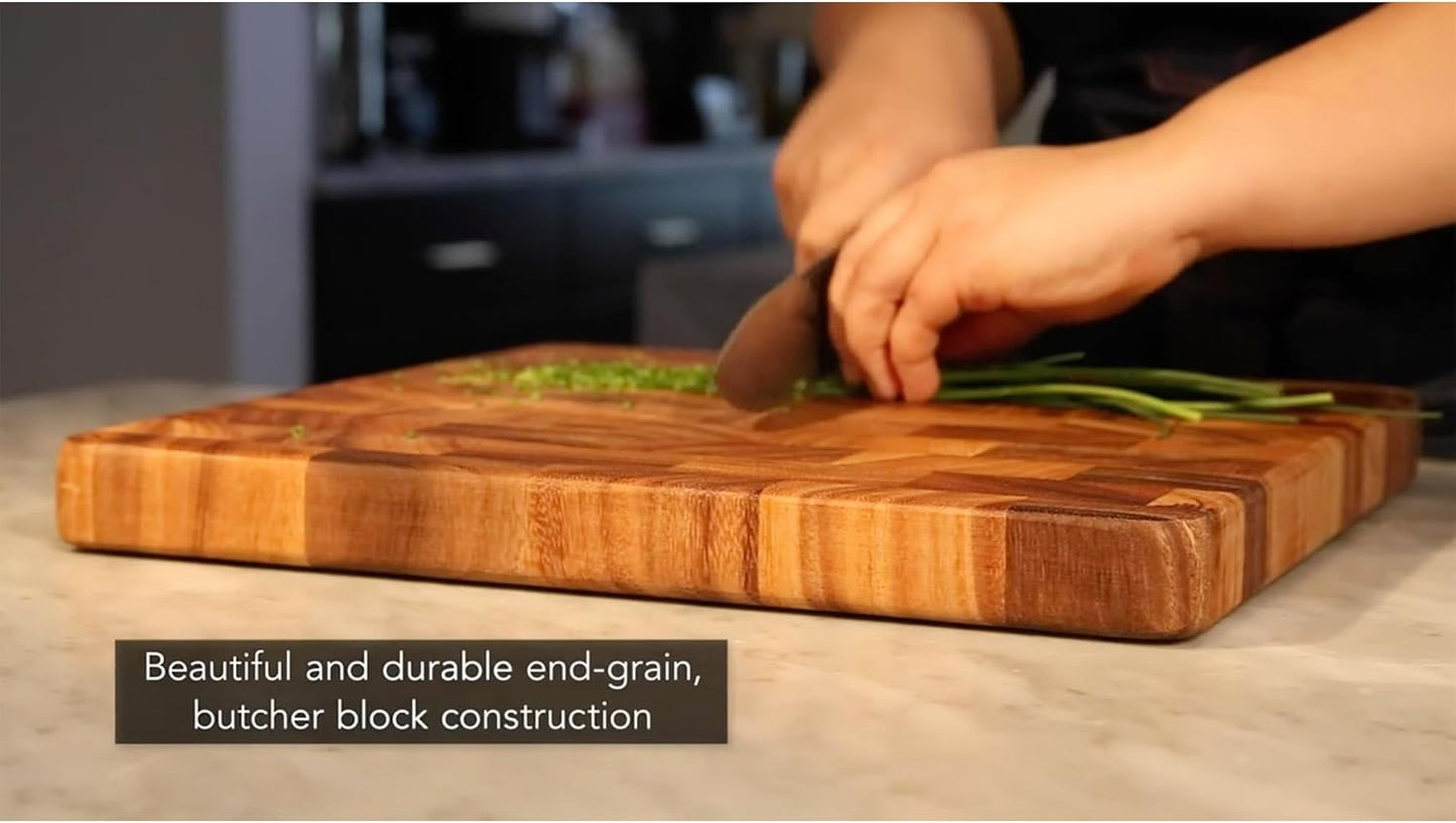 Ironwood Gourmet Large End Grain Prep Station Acacia Wood Cutting Board, 14 x 20-Inch, Brown