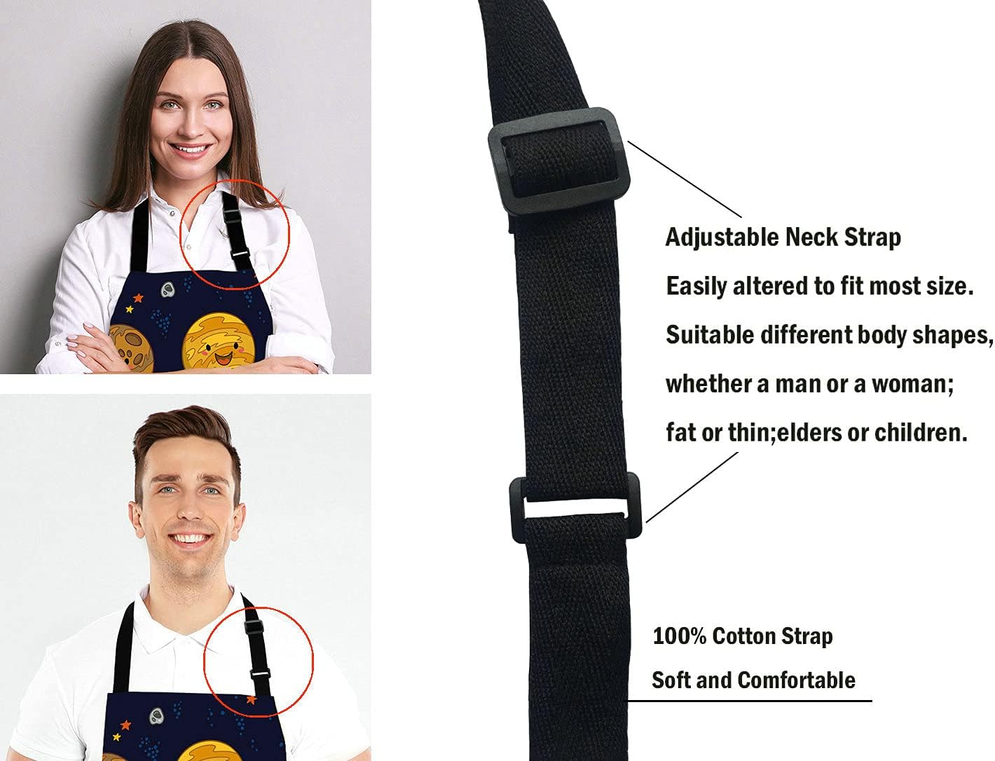 Never Stop Dreaming, motivational Quote, Outer Space Apron, Cute Planets and Star Cluster Solar System Moon and Comets Sun Cosmos