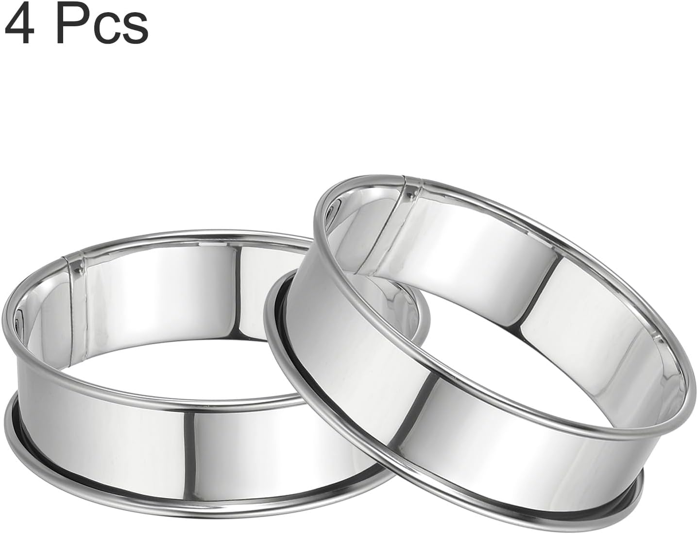 HARFINGTON 4pcs Crumpet Rings 3.15" Nonstick Round Cake Ring Stainless Steel Double Rolled English Pastry Rings for Kitchen Baking Crumpet Dessert, Silver