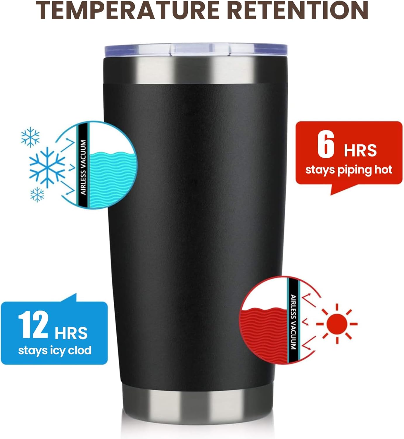 MEWAY 20oz Tumbler 8 Pack Double Wall Vacuum Insulated Travel Mug Bulk, Stainless Steel Tumblers with Lid and Straw, Durable Powder Coated Coffee Cups for Cold & Hot Drinks (Black, 8)
