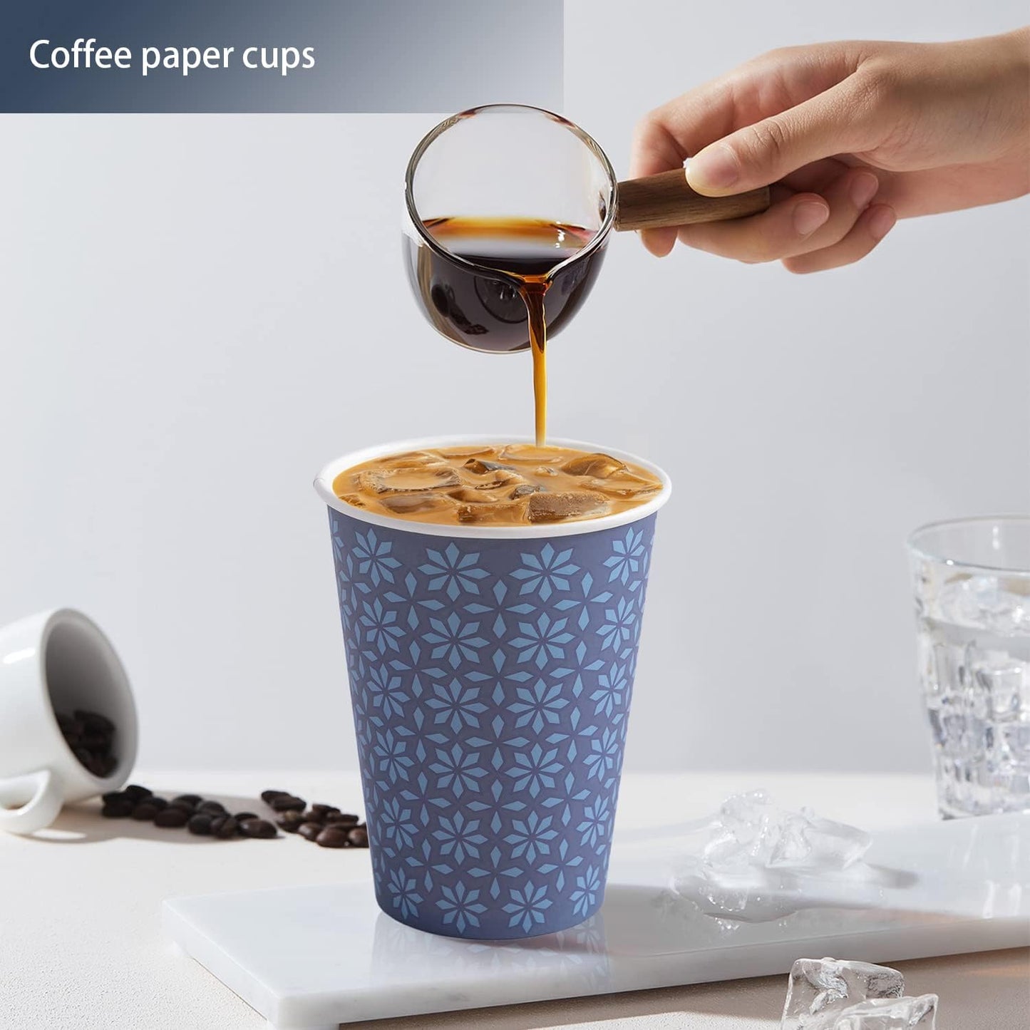 300 Pack Paper Cups 8 oz, Disposable Hot/Cold Beverage Drinking Cups, 8 OZ Paper Coffee Cups, Navy Floral Coffee Cups for Party, Picnic, Travel, and Events.