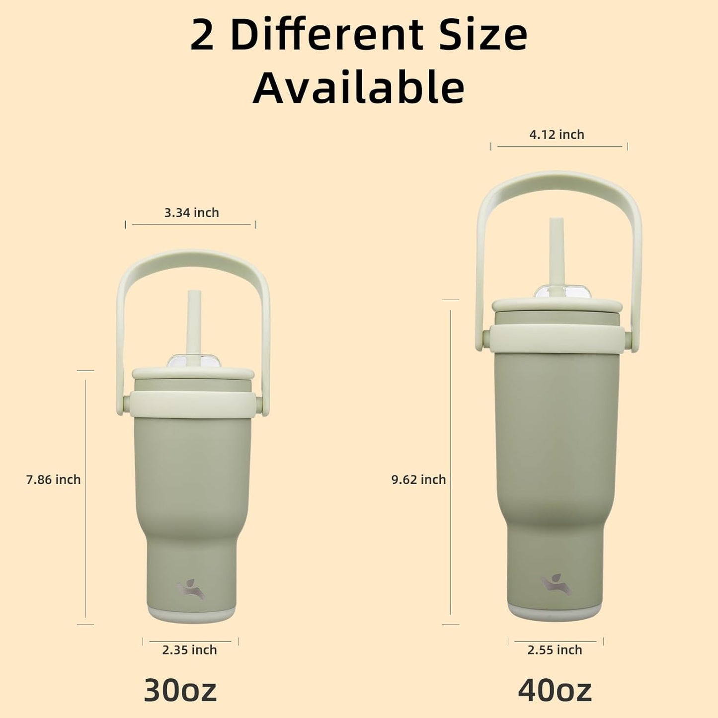 30 oz Tumbler with Side Handle, Insulated Water Bottle with Straw and 2 in 1 Lid, Stainless Steel Cup Travel Coffee Mug for Sports Office Gym,Camp Green