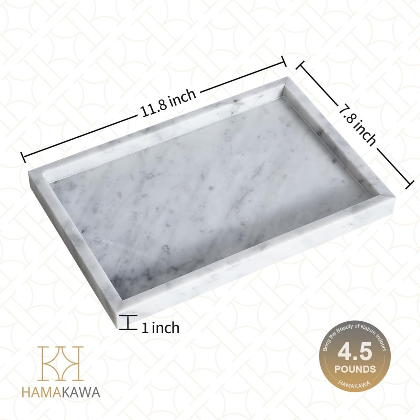Large Bathroom Vanity Tray, Real Natural Marble Sink Tray 12 Inch, Carrara White Limestone Dresser Tray, Modern Countertop Organizer for Soap Dispenser, Kitchen Counter