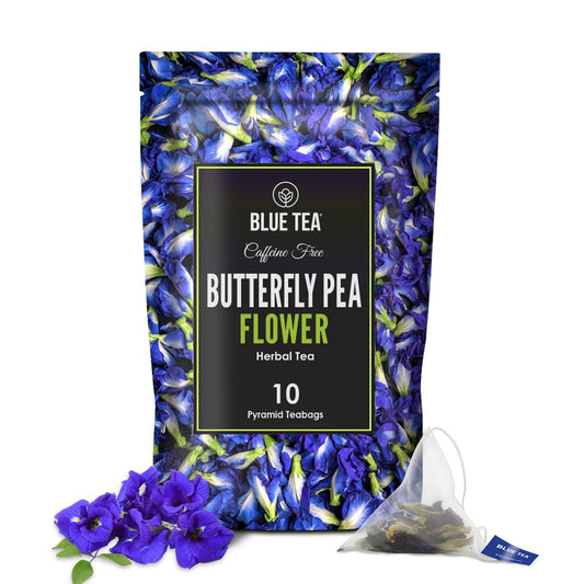 BLUE TEA - Butterfly Pea Flower Tea - 10 Count - Pyramid Plant Based Tea Bag | ANTIOXIDANT RICH | Flower Based - Detox Tea - Herbal Tea - Caffeine Free - Non-Bitter | Zipper Pack