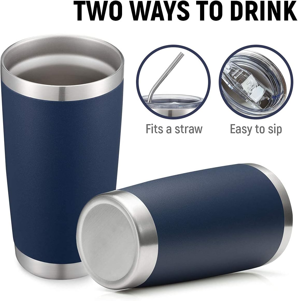 COMOOO 20oz Navy Double Wall Vacuum Insulated Travel Mug, Stainless Steel Tumbler with Lid, Durable Powder Coated Insulated Coffee Cup for Cold & Hot Drinks, 1 Pack