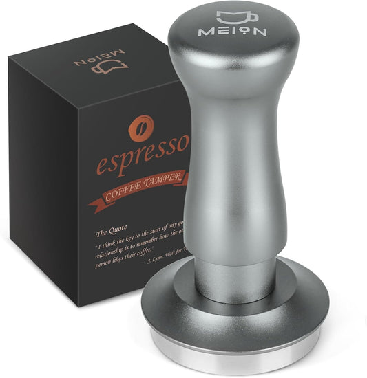 MEION Espresso Tamper 53.3mm Coffee Tamper, Calibrated Dual Spring Loaded Barista Tamper with Stainless Steel Base, Comes with aluminum storage pad (53.3MM, Silver)