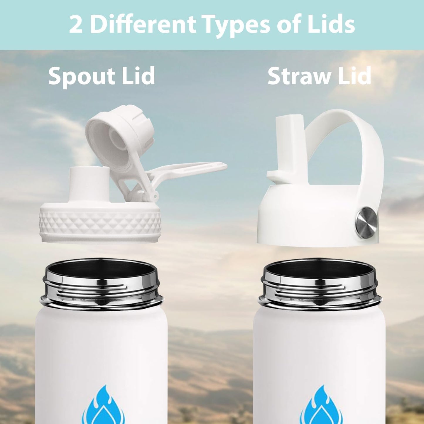 SENDESTAR Water Bottle 40oz Double Wall Vacuum Insulated Leak Proof Stainless Steel Sports Water Bottle—Wide Mouth with New Flex Straw Lid & Spout Lid (Day&Night)