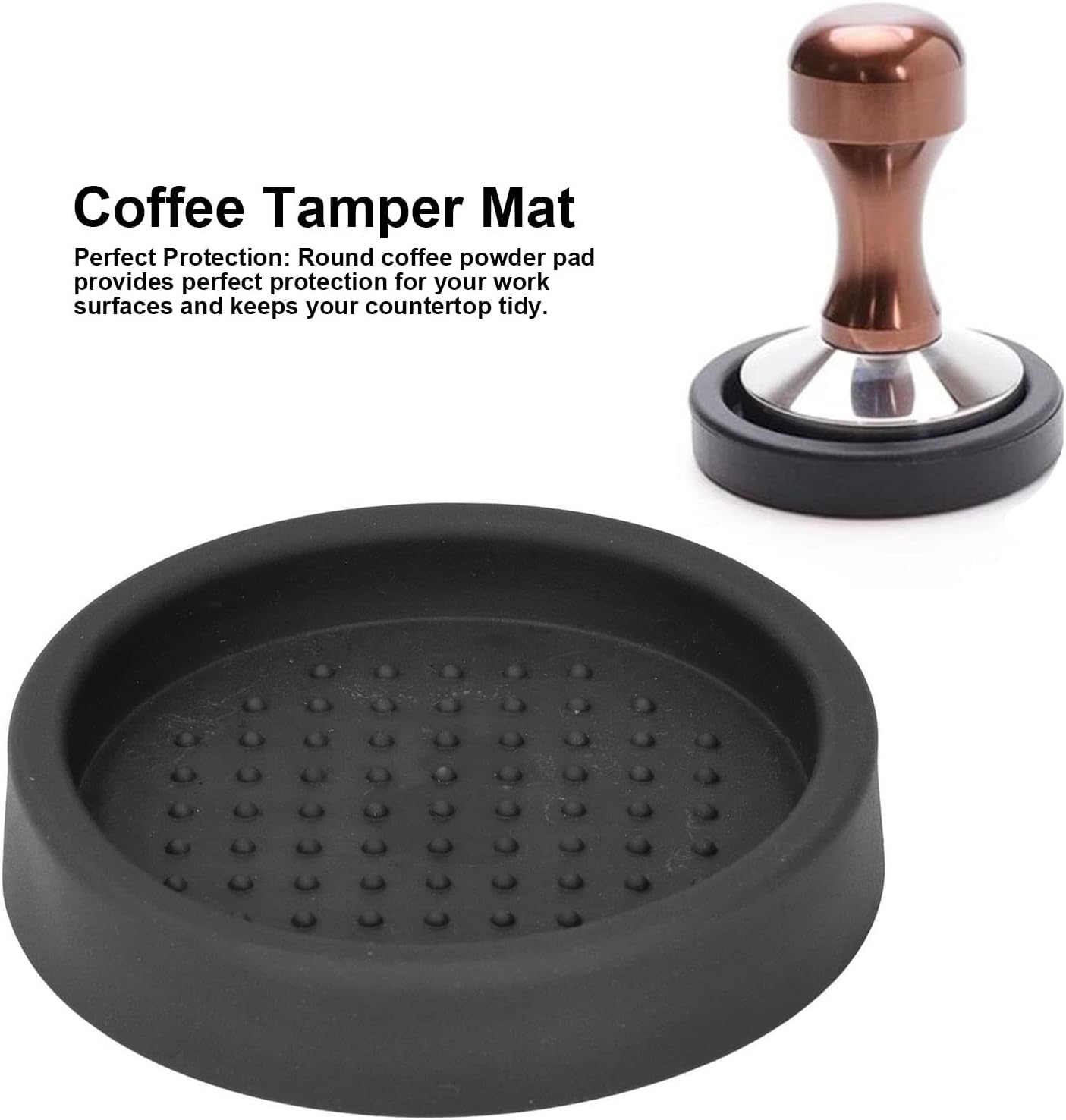 Tamper Mat, 3in Food Grade Silicone Coffee Tamper Mat Compact Anti Slip Round Single Hole Coffee Powder Pressing Pad for Cafe Household(Black)