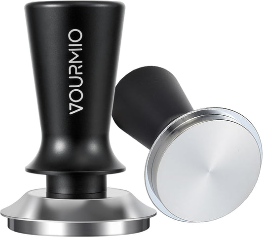 58mm Espresso Tamper - Spring-Loaded Coffee Tamper with Flat Stainless Steel Base, Compatible with Breville 58mm Portafilter Basket, Professional Barista Accessories, Black