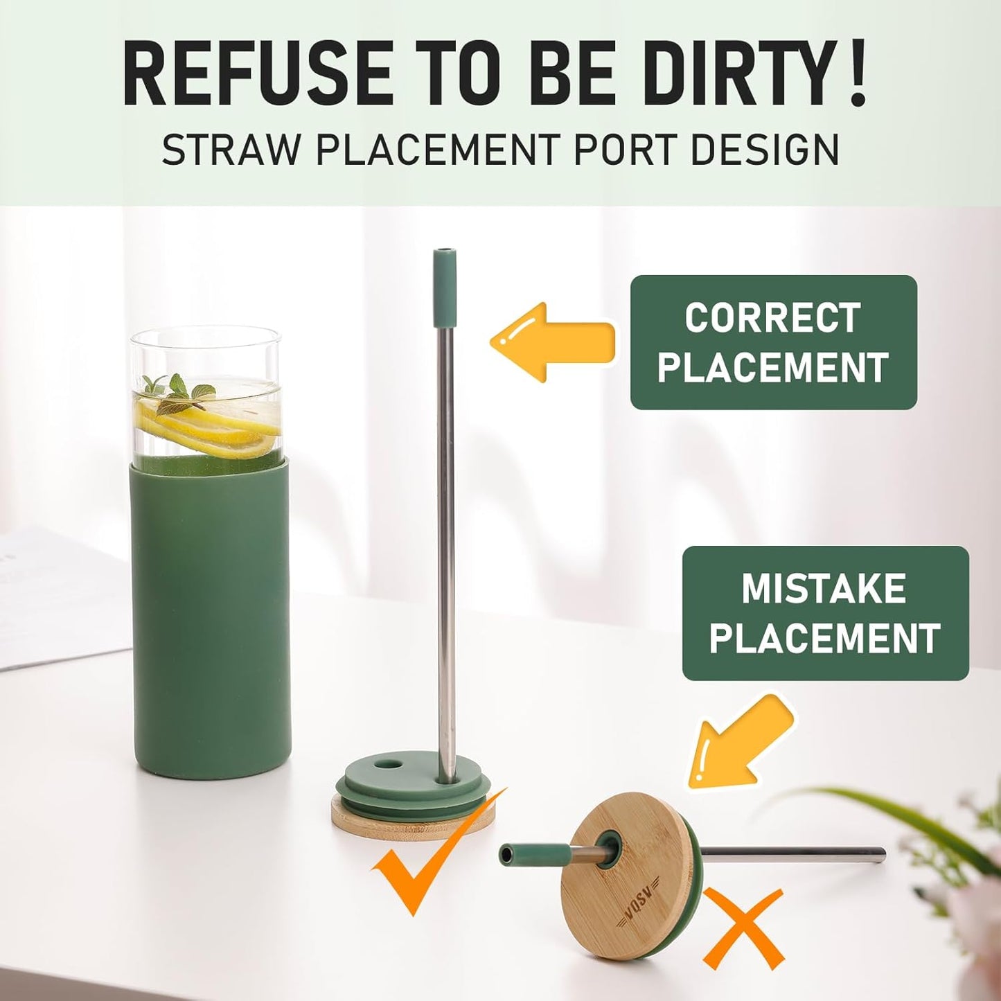 Glass Tumbler w/Lids & Straw:24oz Reusable Mug w/Bamboo Lid & Stainless Steel Straw-BPA-Free, Leak-Proof,Dishwasher Safe for Coffee,Smoothies, Hot Beverages, Travel, Office, Home Use,4-PK