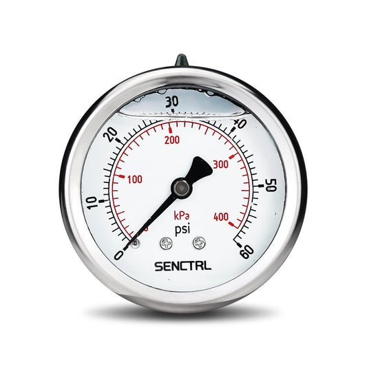 SENCTRL 0-60 Psi Glycerin Liquid Filled Low Pressure Gauge, 2.5" Dial Size, 1/4" NPT Back Mount, Stainless Steel Case, for Pool Sand Filter Pump Tire Water Oil Air Pressure Test