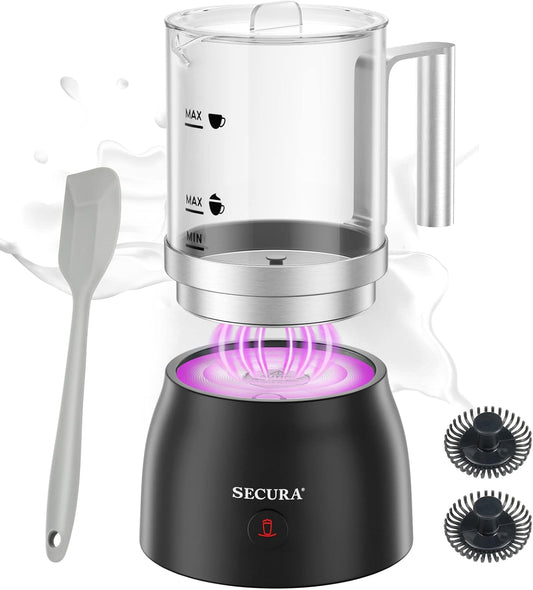 Secura Detachable Milk Frother and Steamer, 17oz Electric Milk Warmer 4-in-1 Hot/Cold Foam Maker for Latte, Cappuccinos, Macchiato, Hot Chocolate, Glass Milk Jug Dishwasher Safe
