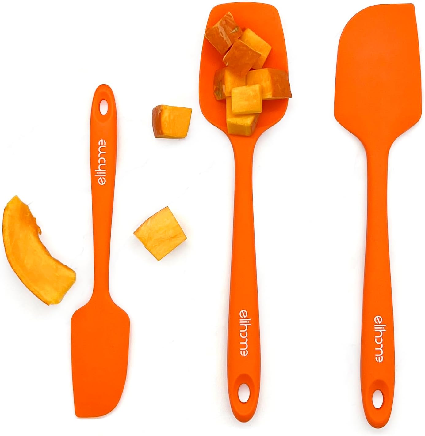 Elihome Chef Series 3 Piece Silicone Spatula Set - 600°F Heat Resistant Non Stick Rubber Kitchen Scraper Spatulas for Cooking, Baking, and Mixing – BPA Free and LFGB Certified Silicone (Orange)