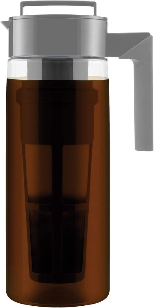 Takeya Tritan Cold Brew Coffee Maker - Airtight Pitcher with Leak-Free Lid - BPA-Free Cold Brew Maker with Silicone Handle - Dishwasher-Safe Pitcher for Homemade Cold Brew - 2 Quart, Stone
