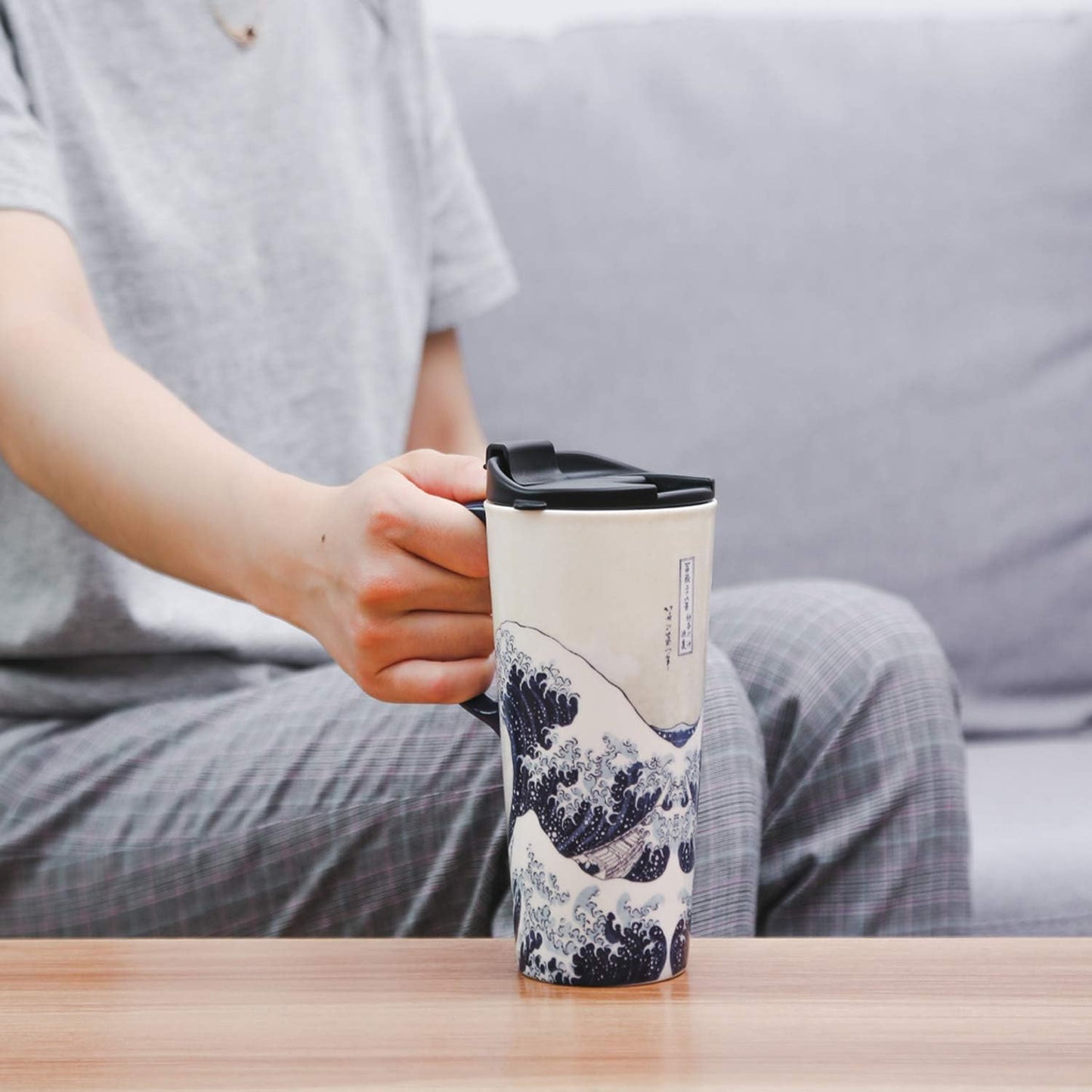 Topadorn Ceramic Travel Mug Porcelain Coffee Cup with Spill-proof Lid and Box, 17 Oz.