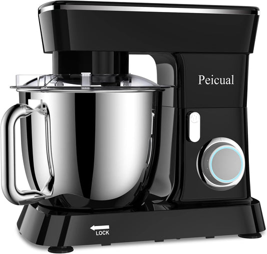 Stand Mixer, 6QT 10+P Speed Tilt-Head Kitchen Electric Mixer, Food Mixer with Stainless Steel Bowl, Dough Hook, Flat Beater, Wire Whisk, Splash Guard for Daily Use - Black