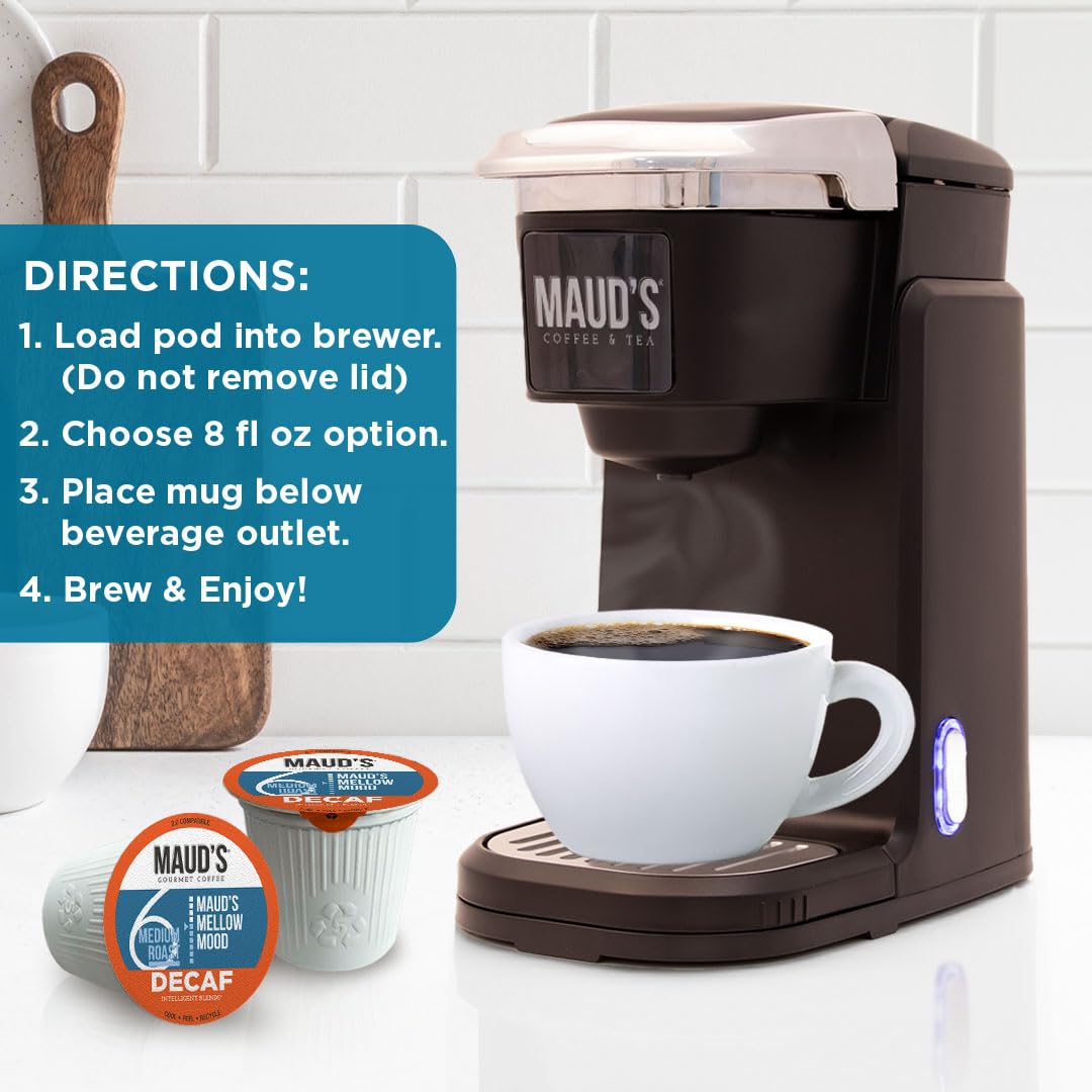 Maud's Decaf Medium Roast Coffee Pods, 200 ct, Decaffeinated Recyclable Single Serve Pods – 100% Arabica Coffee, Compatible with Keurig K Cups Maker