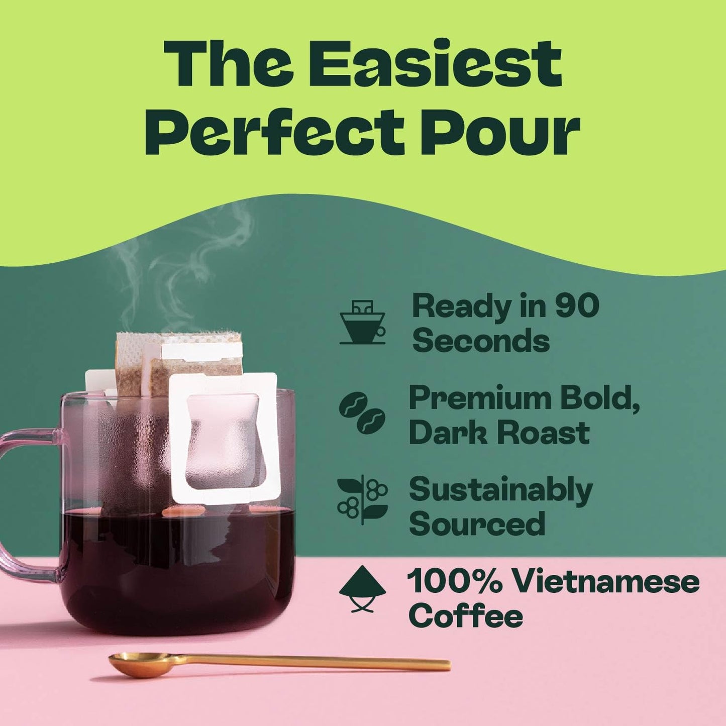 Copper Cow Premium Pour Over Single-Serve Vietnamese Coffee | Vanilla | Dark Roast | Flavored with Vanilla Beans | Includes 8 Coffees