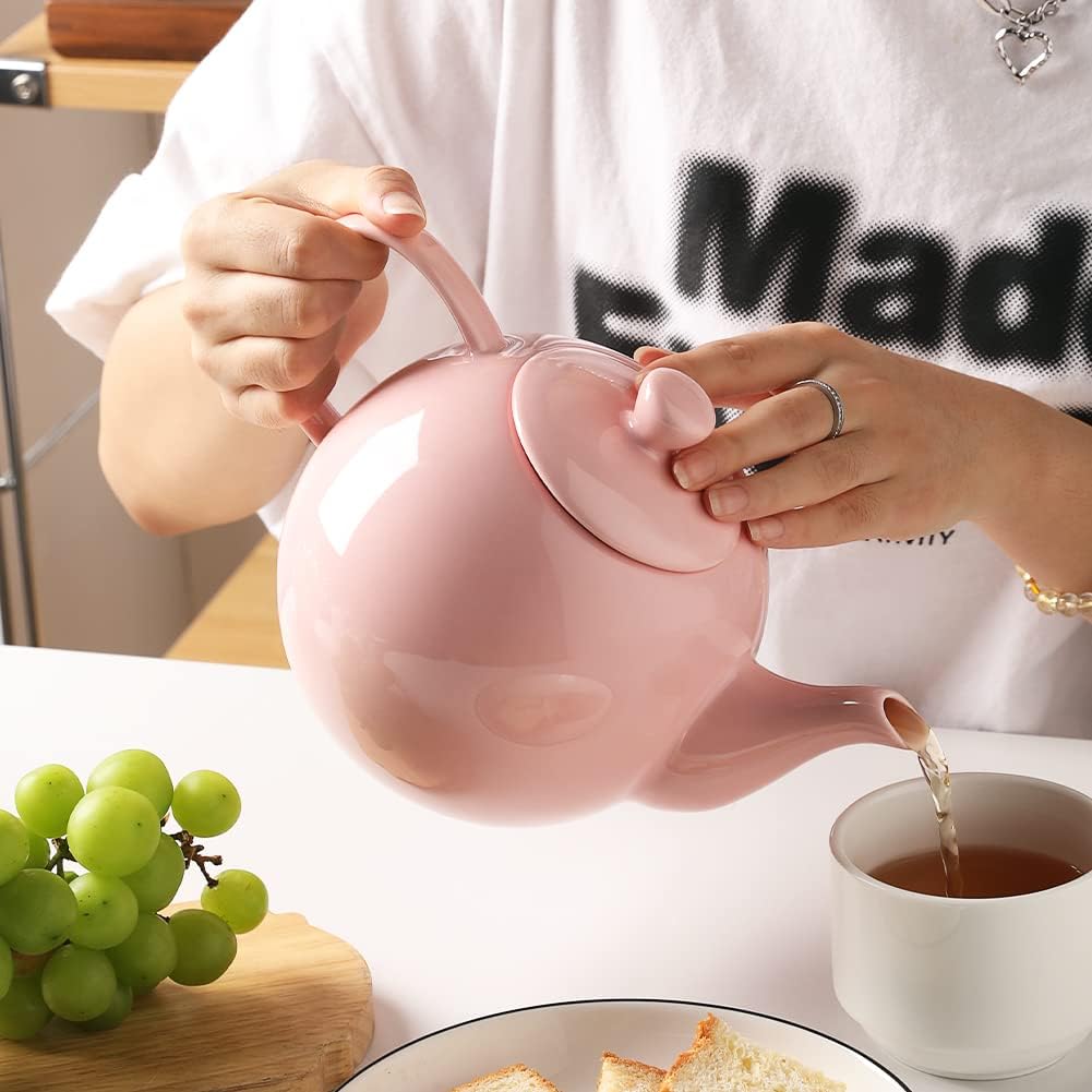 Sweejar Porcelain Teapot with Removable Stainless Steel Infuser,Microwave & Dishwasher Safe Tea Pots for Loose Tea,Tea Infuser Pots for Chrismas Women Gift (40oz Pink)