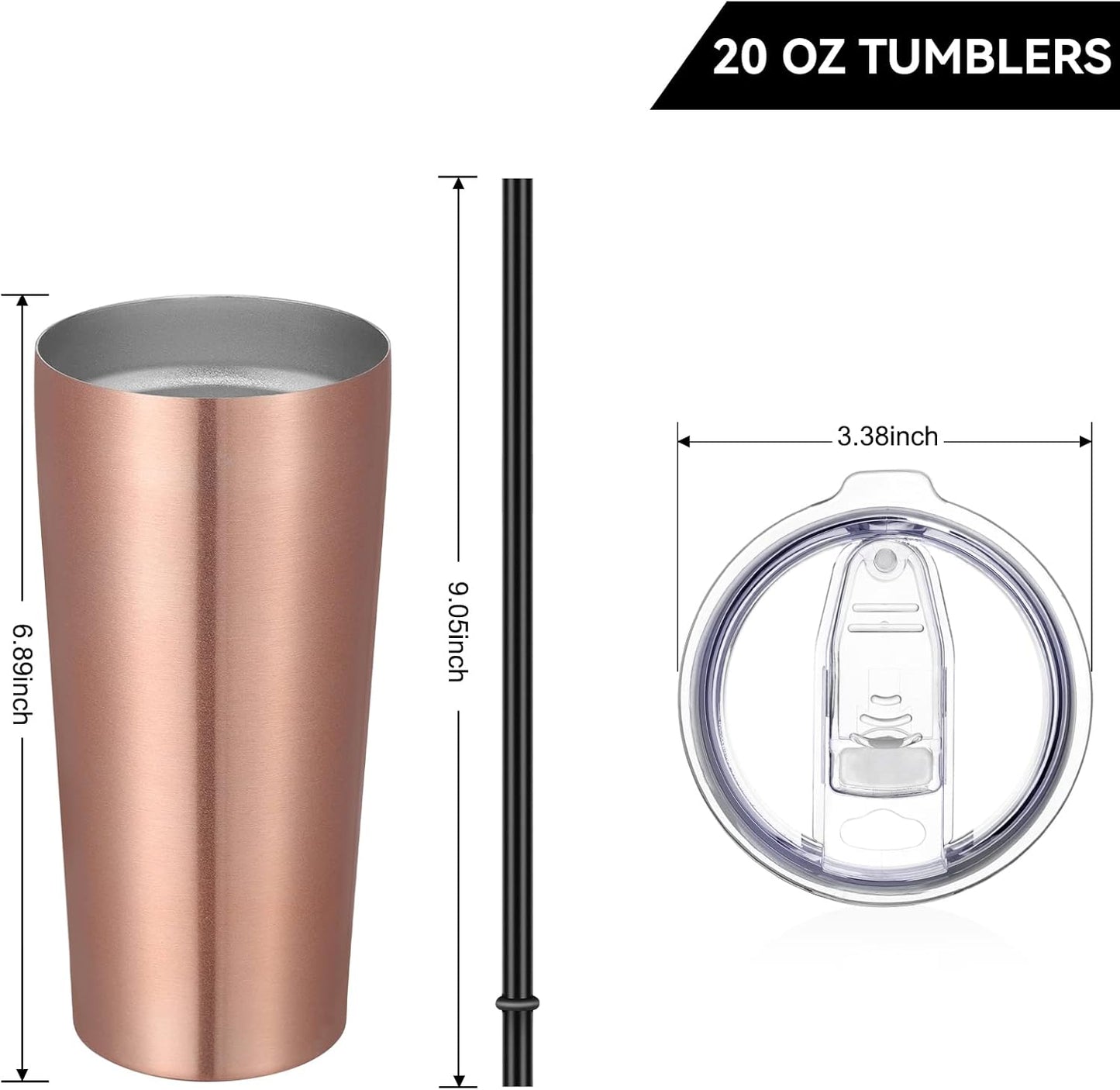 VEGOND 20oz Tumbler Bulk with Lid and Straw 12 Pack, Stainless Steel Vacuum Insulated Tumbler, Double Wall Coffee Cup Travel Mug, Rose Gold