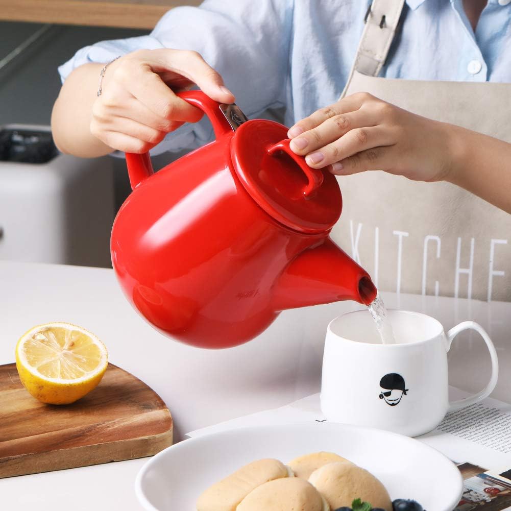 Sweejar 40oz Tea pot with Removable Stainless Steel Infuser,Dishwasher Safe Tea Pots for Loose Tea,Tea Pots with Infuser for Chrismas Women Gift (Red)