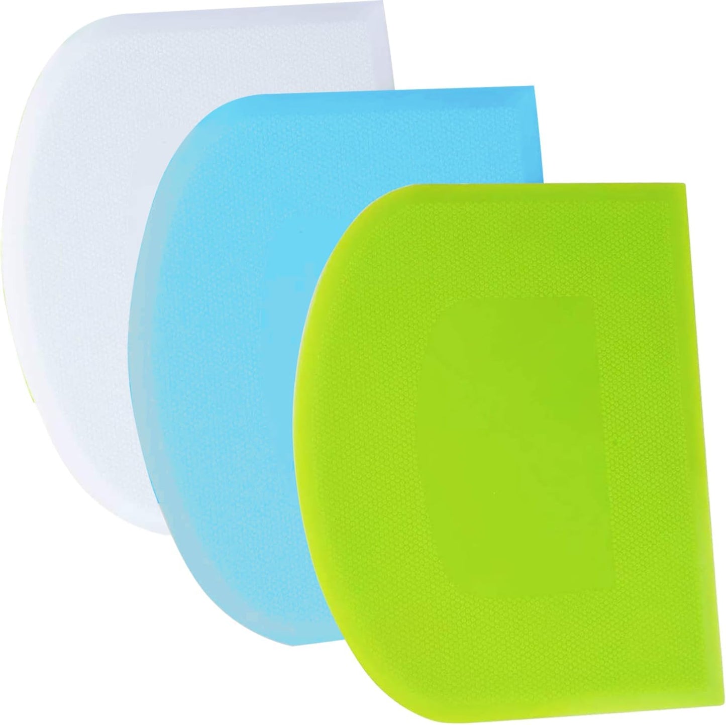 SURDOCA Dough Scraper Bench Scraper - 3P 4.7x3.7" Plastic Flexible Bowl Scraper, Sharp Edge & Angles Cake Scraper. Non-Slip Bakeware Decorating Tools Sculpting & Modeling Tools - Green+Blue+White