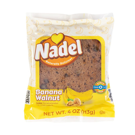 Nadel - Naturally Delicious Banana Nut bread, 24 Pack, Fresh Bananas, Crunchy Walnuts, Lunch snack breakfast bars Natural fresh brand, Cake Slices