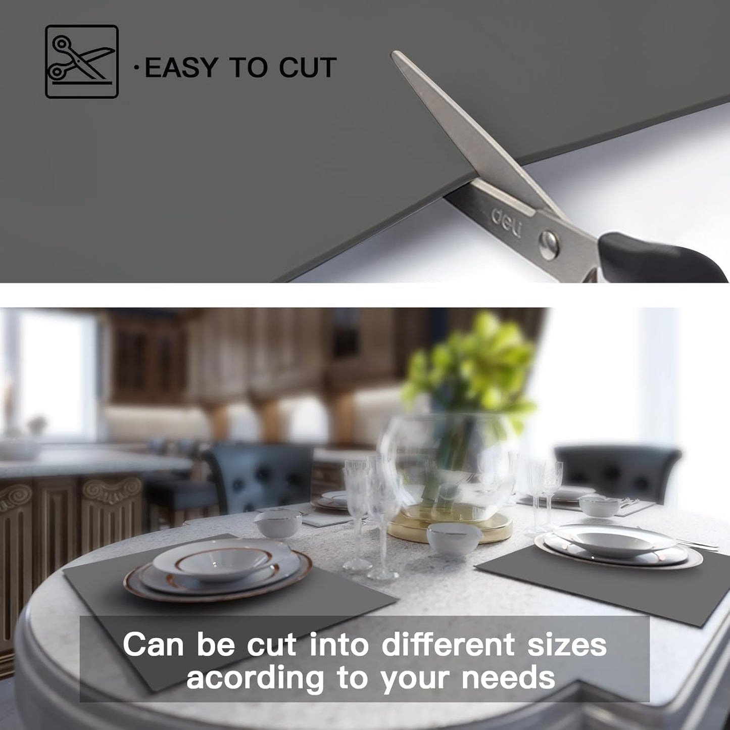2MM Thick Silicone Countertop Mat, 31.5"x 23.6" Silicone Mats for Kitchen Counter, Nonslip Heat Resistant Mat, Large Kitchen Counter Mats, Waterproof Countertop Protector, Dark Gray