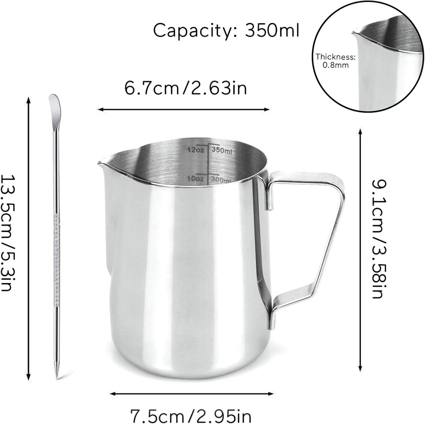 SIKEMAY Milk Frothing Pitcher Cup, 12oz/350ML Milk Frother Cup Stainless Steel Steaming Pitcher Milk Jug Coffee Latte with Art Pen Cappuccino Espresso Machine Accessories Barista Steam Pitchers Tools