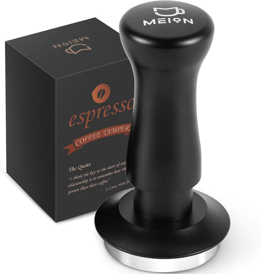 MEION Espresso Tamper 51mm Coffee Tamper, Calibrated Dual Spring Loaded Barista Tamper with Stainless Steel Base, Comes with aluminum storage pad (51MM, Black)