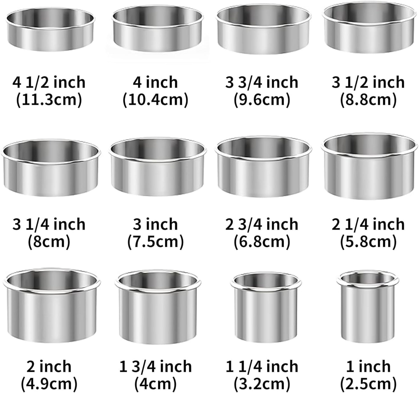 12-Piece 304 Stainless Steel Biscuit Cutter Set - Round Cookie Cutters for Baking (1/2/3/4/5 Inch) with Storage Box, Dough Pastry Cake Circle Cutting Ring Molds, Non-Rust & Dishwasher Safe