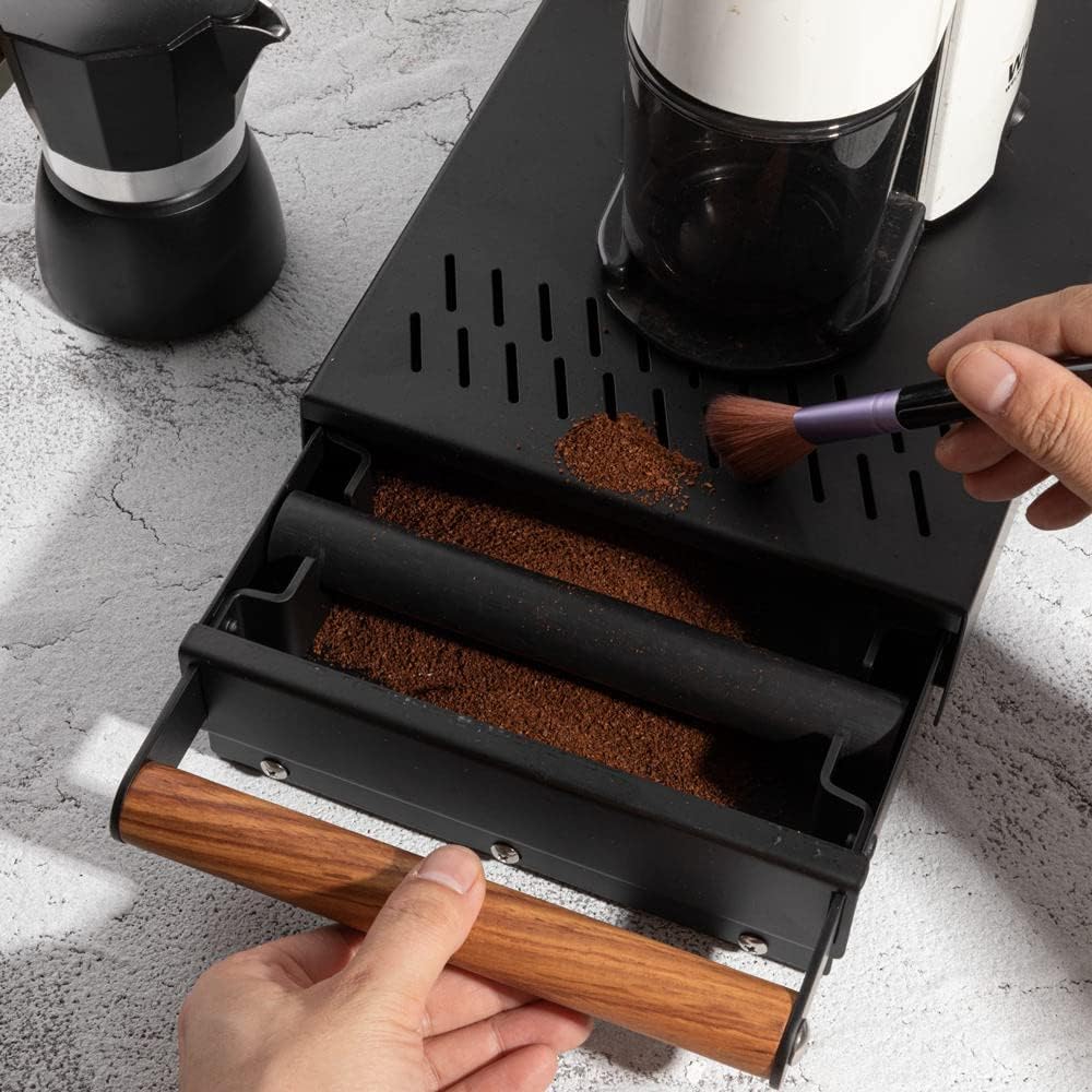 Espresso Knock Box Drawer with Handle Coffee Grounds Container Stainless Steel Coffee Knock Box Accessories (BLACK)