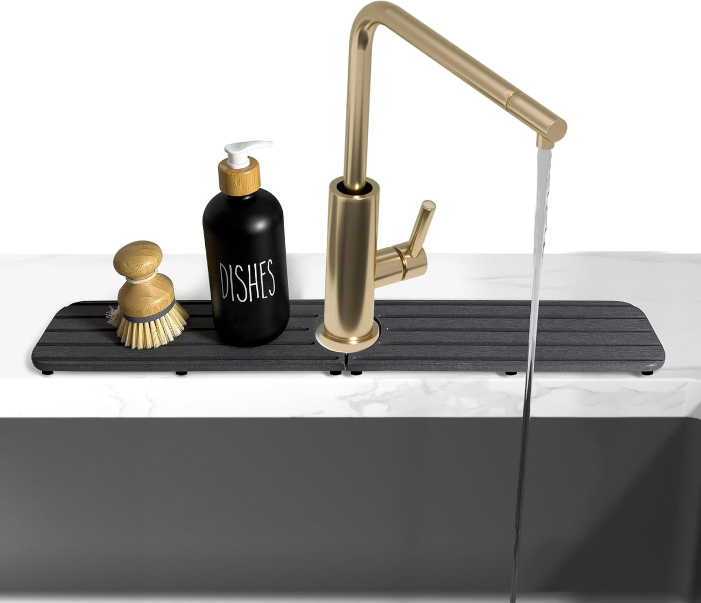 ZumenDa 23.6inch x 4inch Kitchen Sink Faucet Mat, Water Absorbing Stone Faucet Splash Guard for Bathroom Counter, Quick Drying Diatomite Tray for Kitchen Sink, Dark Gray
