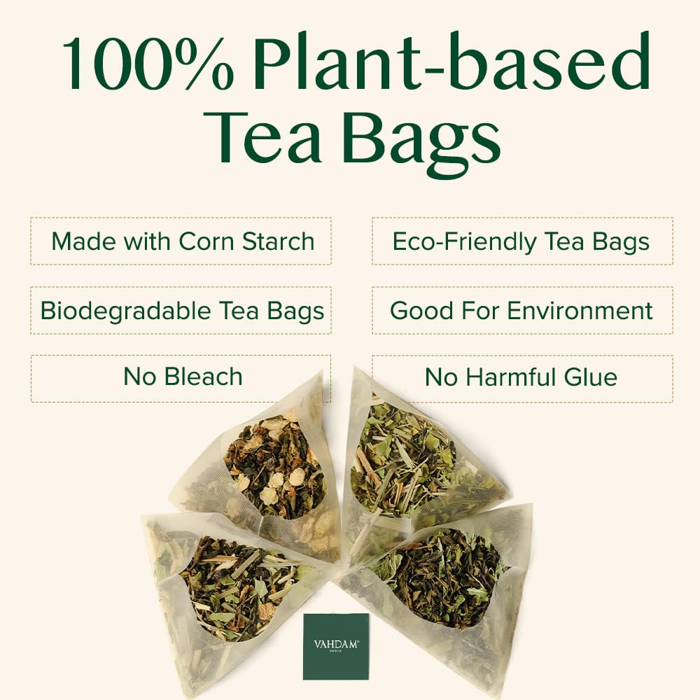 VAHDAM, Vedic Kadha Herbal Tea Bags (100 Ct) Caffeine Free, 100% Real Ingredients - Turmeric, Black Pepper, Amla, Tulsi, Ginger, Cloves | Pure Herbal Tisane - Earthy, Savory | Resealable Ziplock Pouch