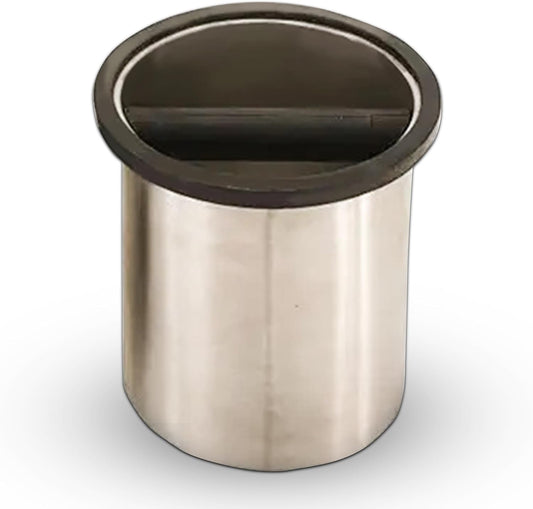 Rattleware Premium Stainless Round Knock Box (6.25" x 7.5") - Bottom Closed, Space-Saving Espresso Grounds Disposal Solution - Ideal for Home & Cafe Baristas