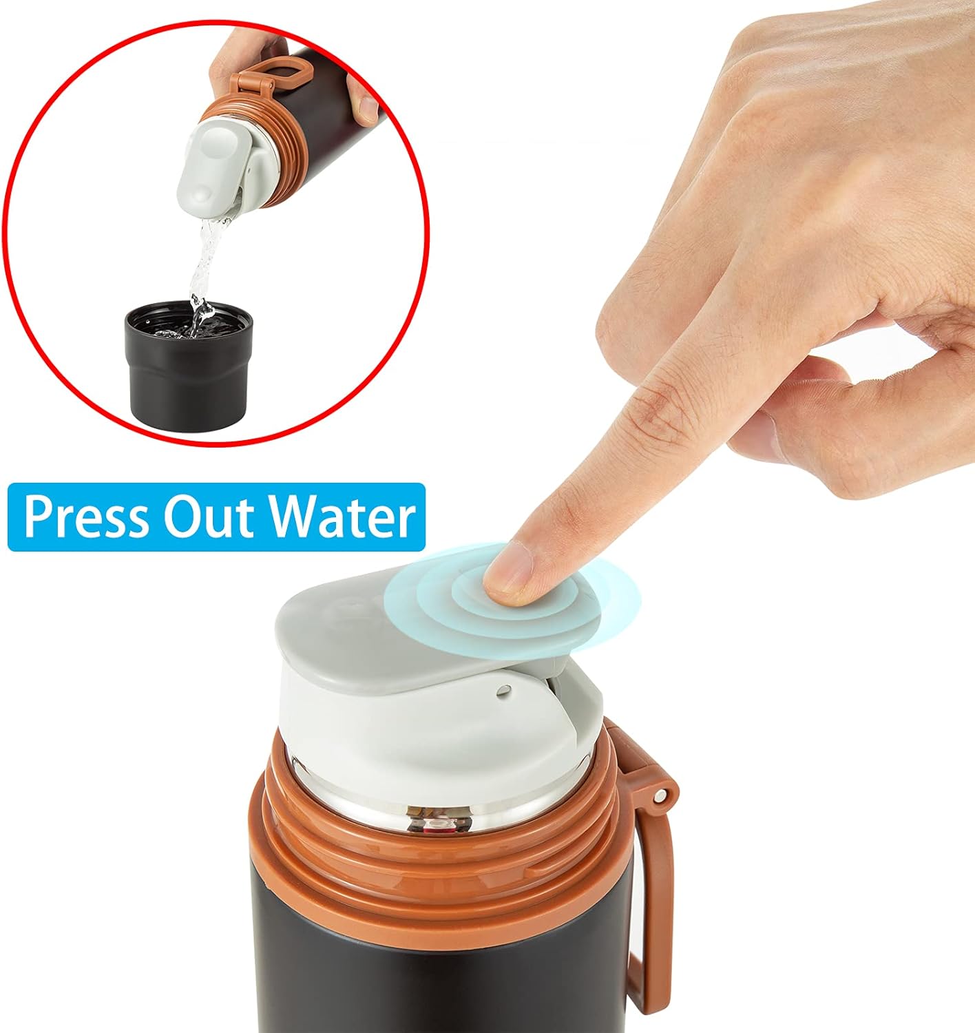 Insulated Water Bottle-Stainless Steel Vacuum Coffee Cup with Handle,Flask Double Walled Sport Travel Mug with Leakproof Lid,Keep Hot & Cold 12 Hours BPA Free 15oz(Black)
