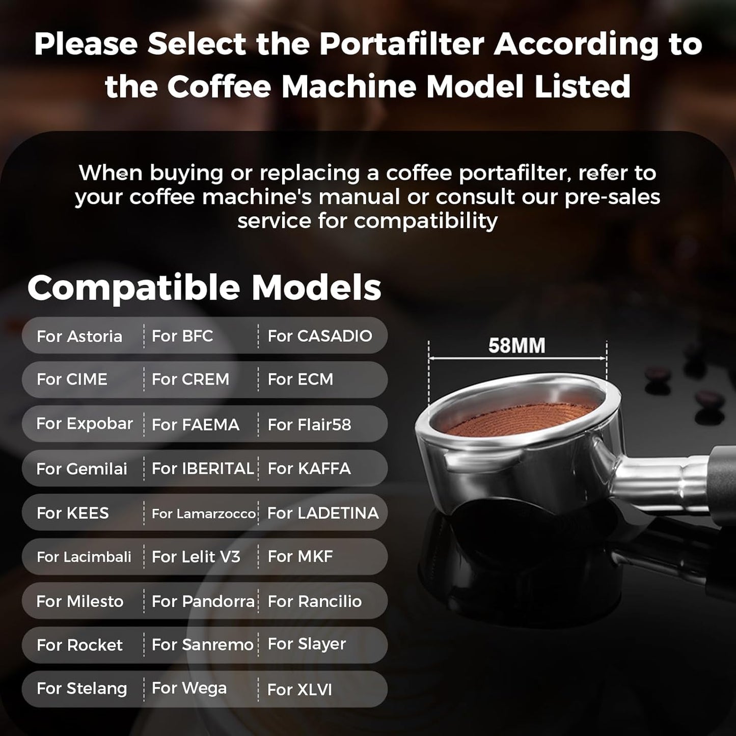 IKAPE 58mm Bottomless Naked Portafilter, Coffee Portafilter with Black Silicone Handle, Fits E61, Flair 58, ECM, Rocket, Sanremo, Synesso, Slayer, VBM Machines, with 18g Capacity Filter Basket