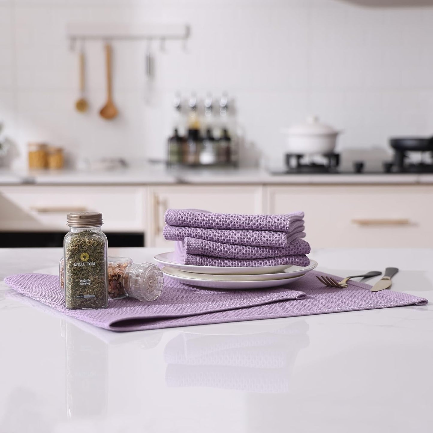 Kitinjoy 100% Cotton Waffle Weave Kitchen Towels, 12-Pack Super Soft and Absorbent Dish Towels for Drying Dishes, Kitchen Hand Towels, 13 in x 28 in, Lavender