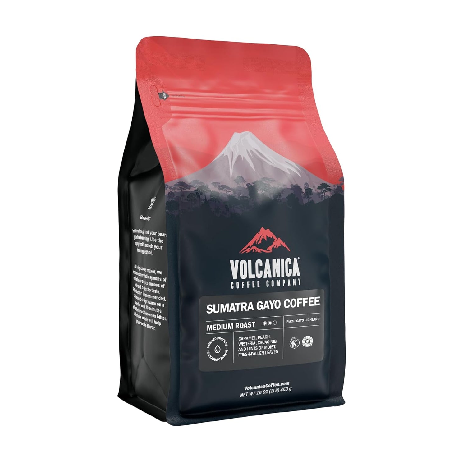 Sumatra Gayo Coffee, Whole Bean, Low Acid, Fair Trade, Fresh Roasted, Kosher, 16-ounce