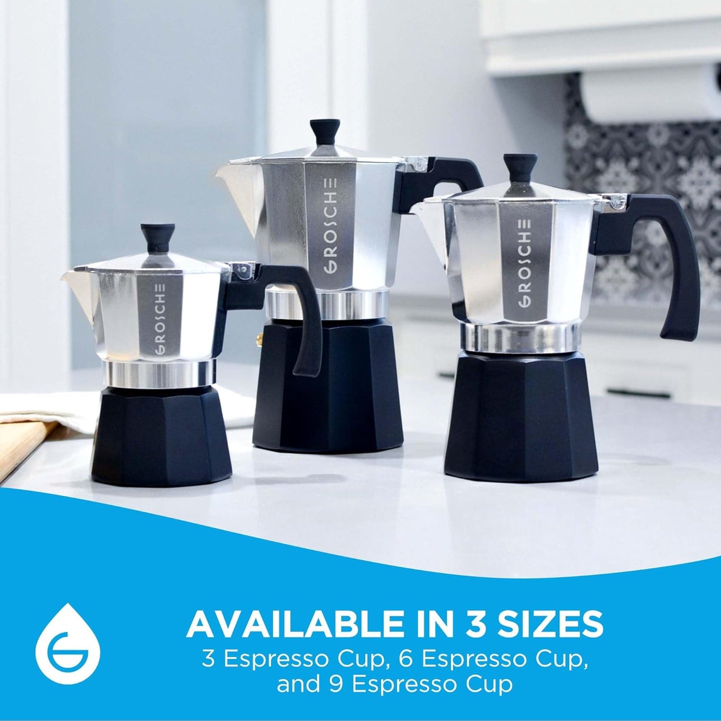 GROSCHE Milano Moka Pot Stovetop Espresso Maker - Italian Espresso Greca Coffee Brewer Percolator | 3 Cup, Tuxedo