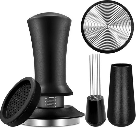Espresso Hand Tamper 51mm, Coffee Tamper with WDT Tool Calibrated Spring Loaded, Hand Tampers with Silicone Mat, 100% Flat Stainless Steel Base Tamper for Espresso Coffee Machine