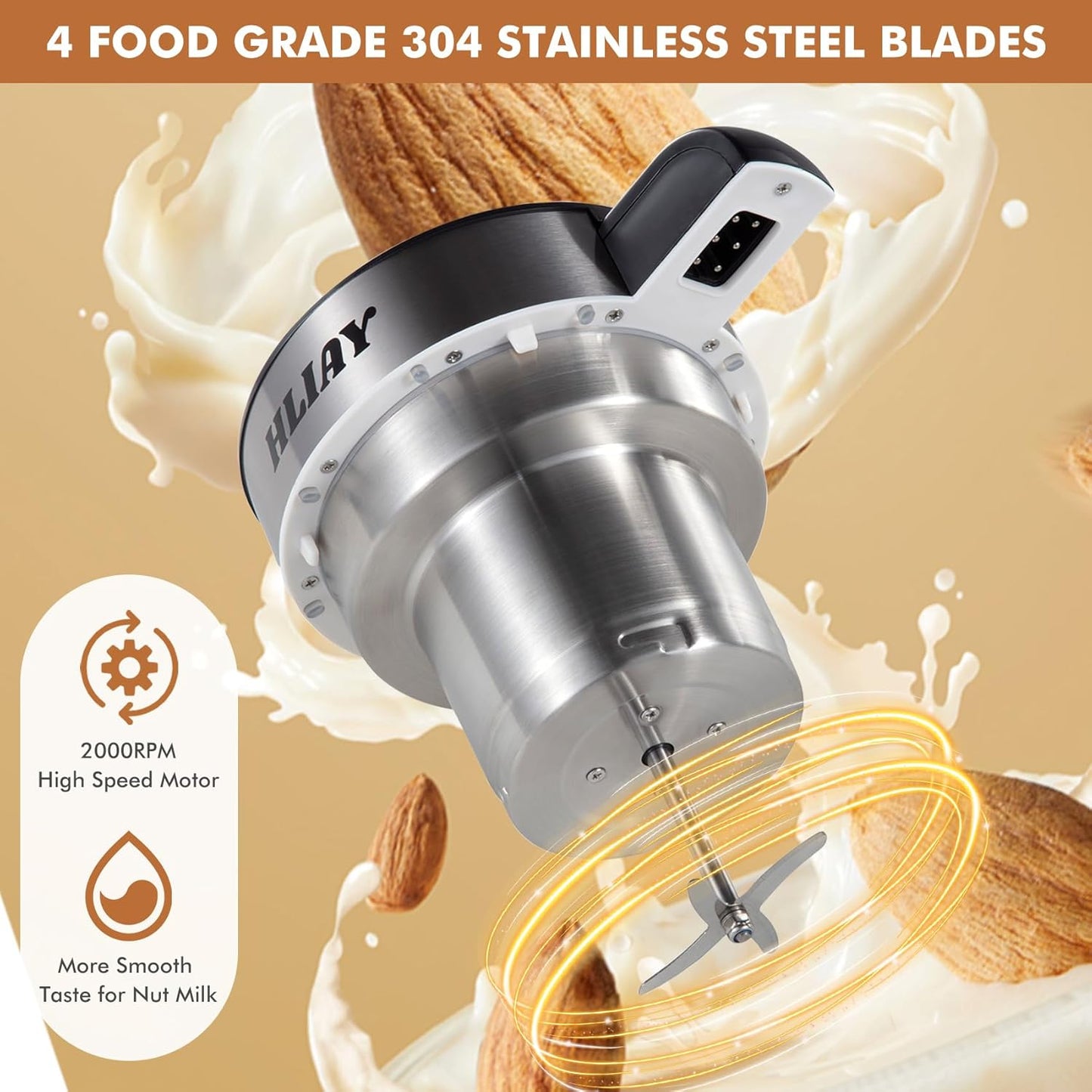 Automatic Nut Milk Maker Machine 50oz(Built-in Strainer), 6-7 Cups Per Batch, 100% Food Grade Stainless Steel 7-IN-1 Multifunctional Almond Milk Maker for Homemade Oat, Coconut, Soy&Plant Based Milks