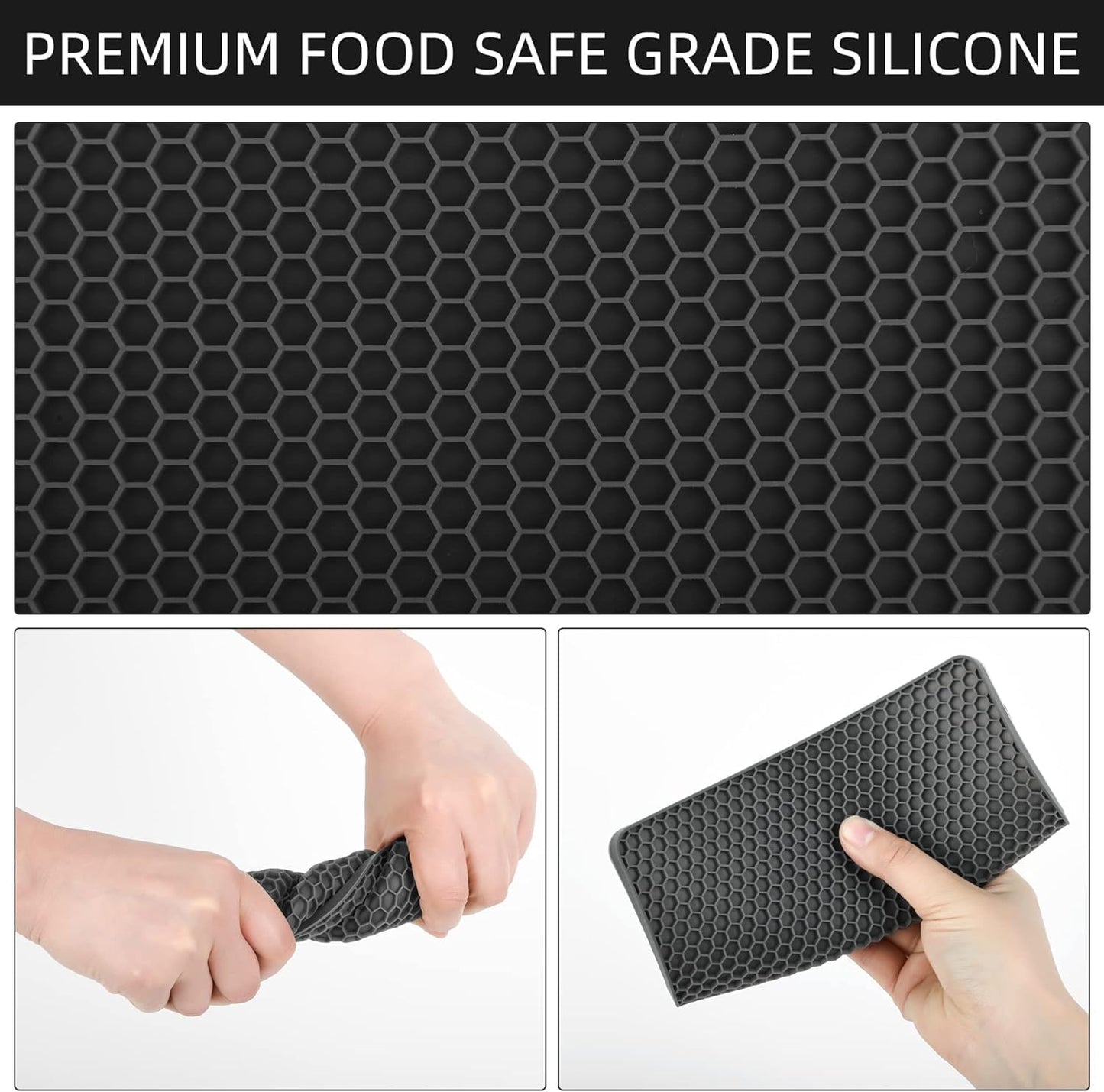 Silicone Trivets Mats, Hot Pads for Pot Holder, Square Trivets for Dishes, Pots and Pans, Multi-Purpose Kitchen Counter Pads, Non-Slip Heat Resistant Mats Set of 4 Blue